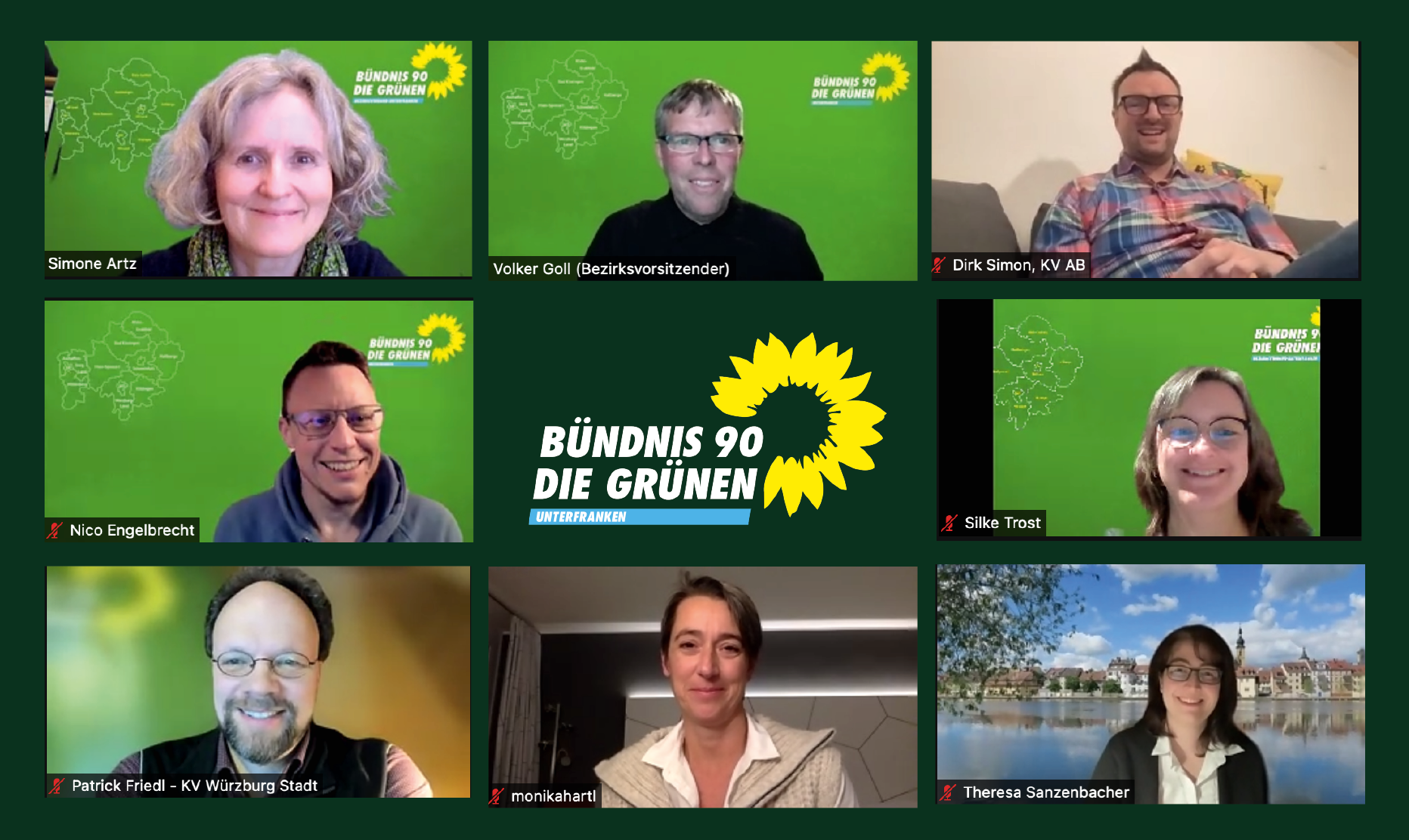 Screenshot: Der neue Bezirksvorstand GRÜNE Unterfranken